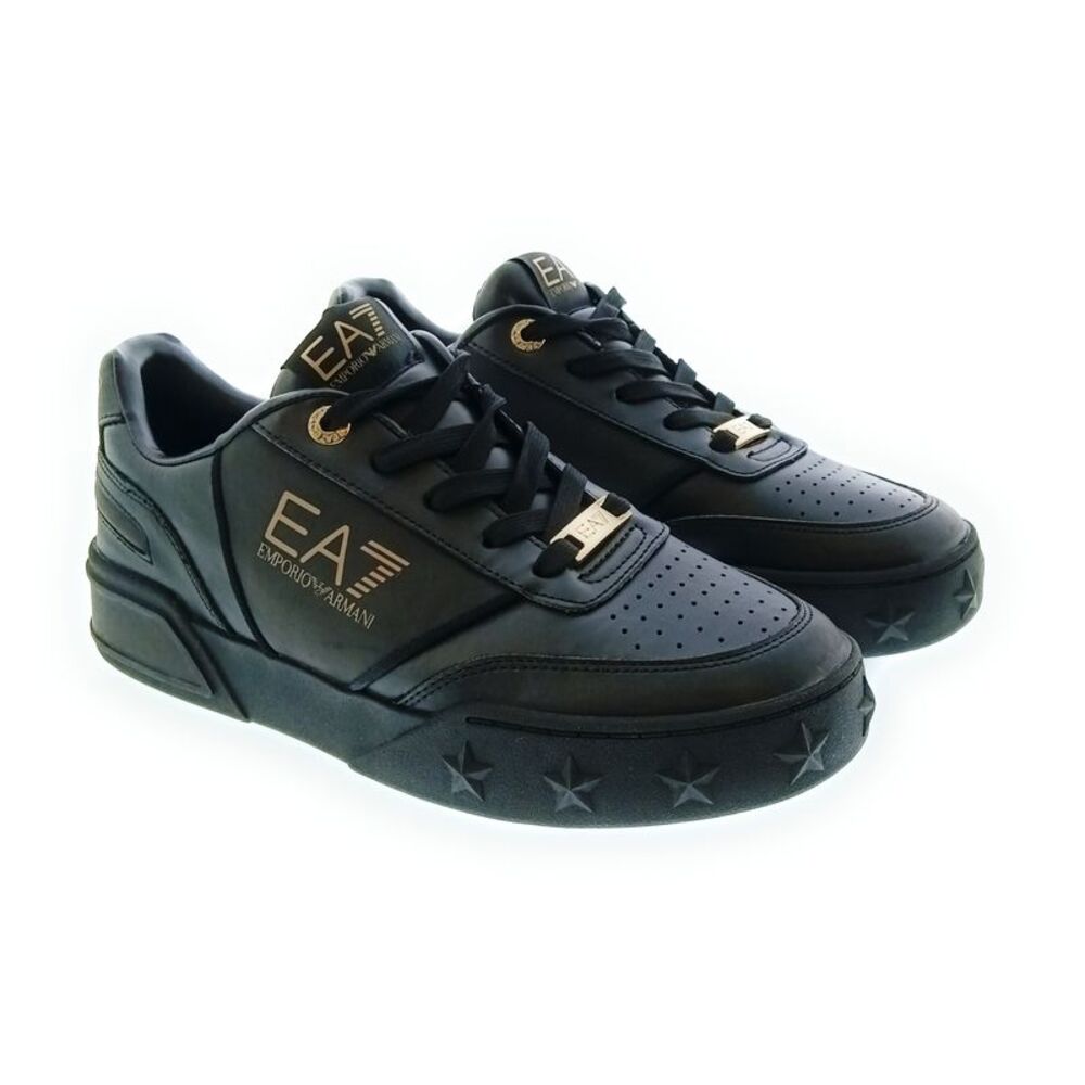 Emporio Armani Women's Black Leather Logo Low-Top Sneakers